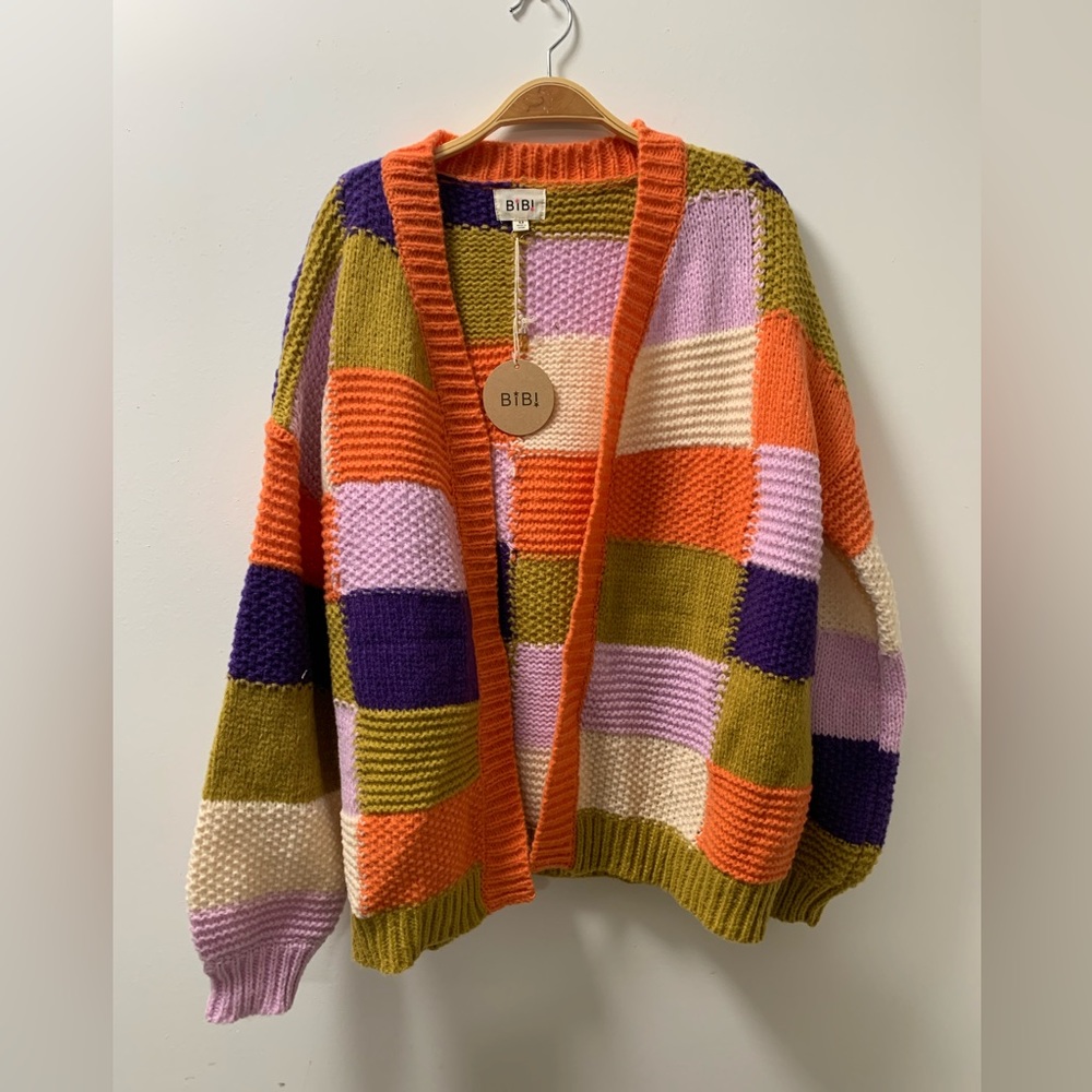 NEW BIBI CROCHET MULTI COLOR CARDIGAN SIZE: M